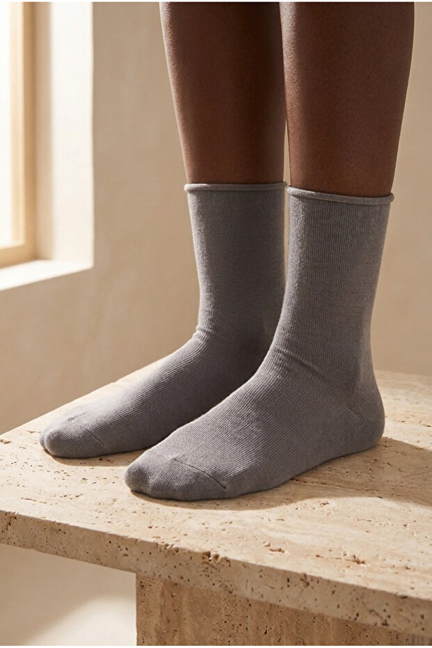 Women's dark gray color non-elastic modal fabric thin socket socks