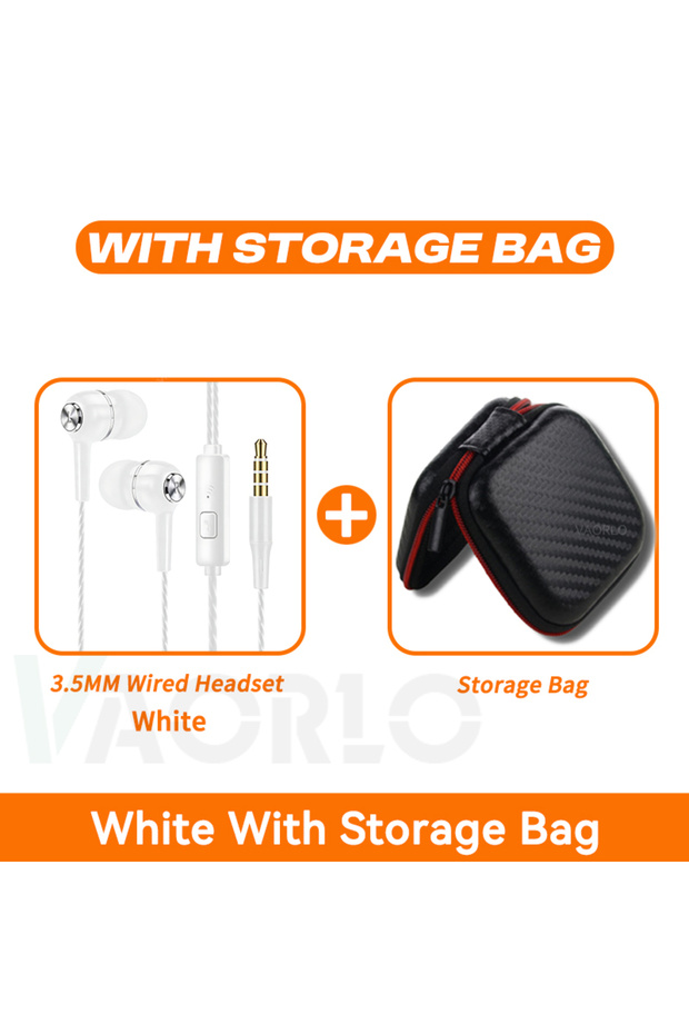 White With Bag 3.5mm Wired Earphone In Ear Headset HIFI Heavy Bass Earbuds Monitor Sports Headset St