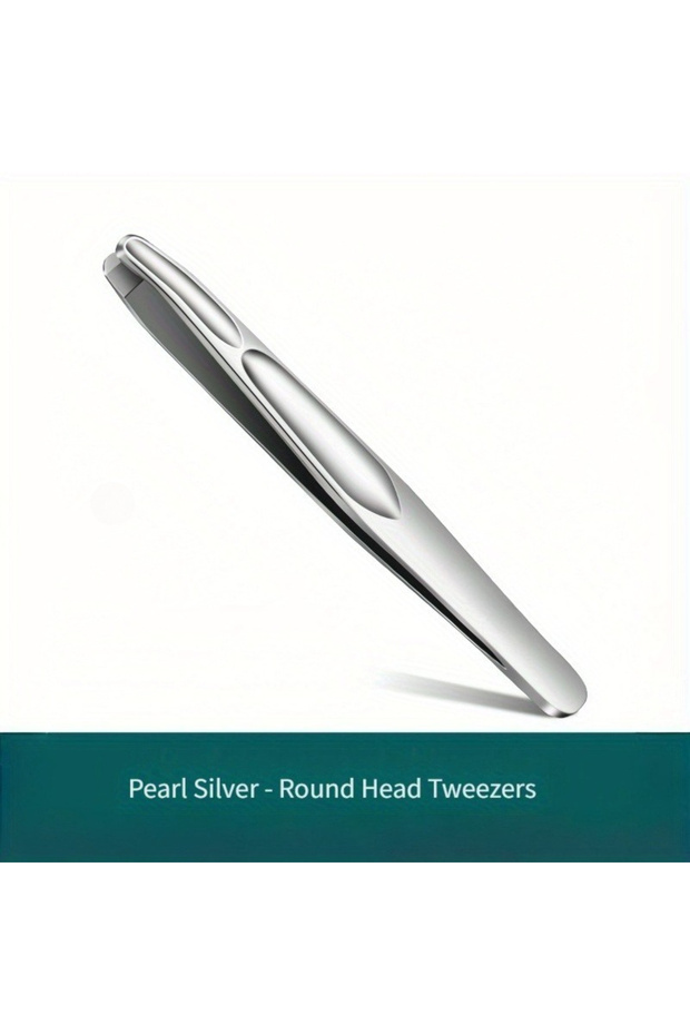 Silvery Premium Round Head Tweezers for Eyebrow & Facial Hair Removal Seamless Clips Short Hair Prec