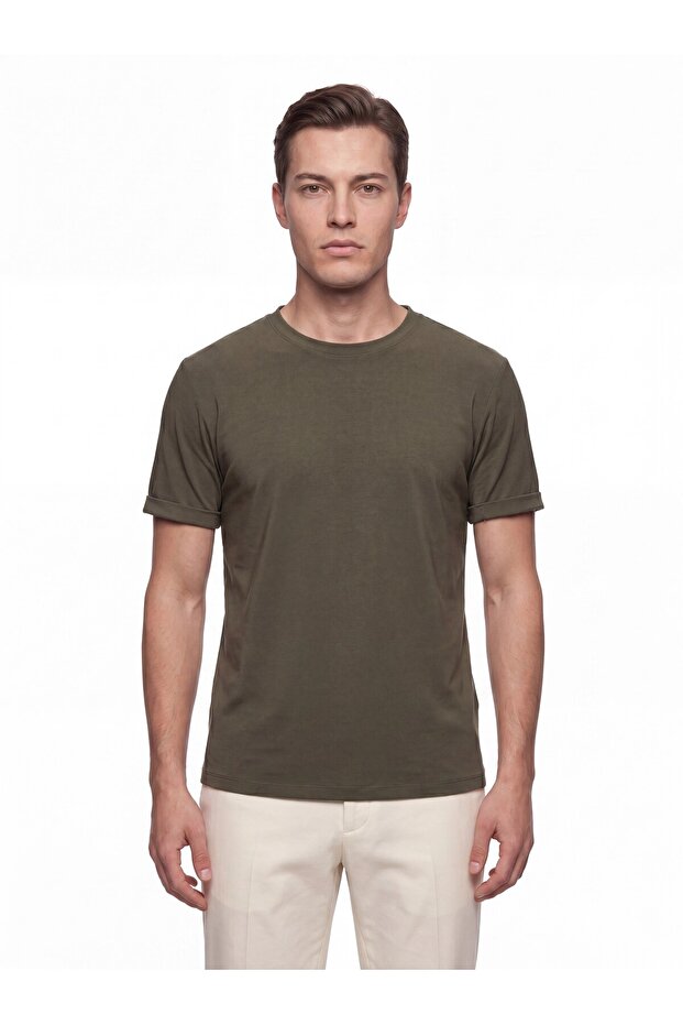 Comfort Fit Cotton Crew Neck Khaki T-Shirt Ts 929