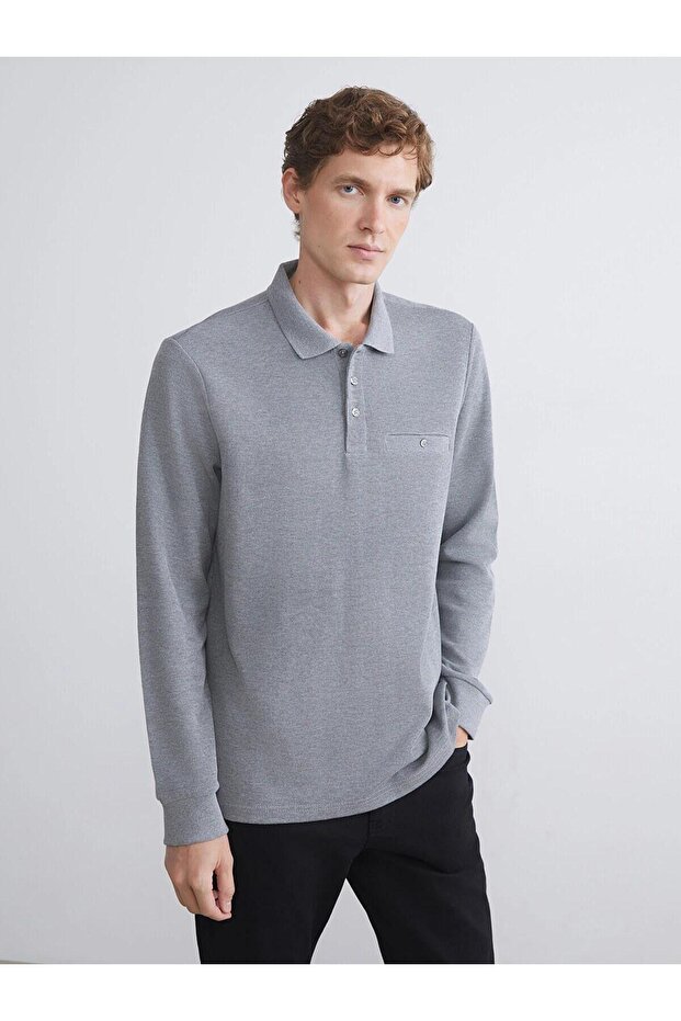 Polo Collar Long Sleeve Men's Sweatshirt (W5)