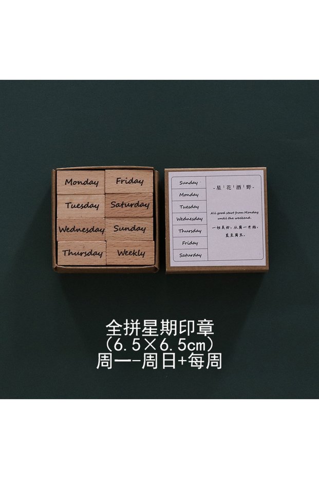 week4 Time DIY Wood Stamps Month Week Abbreviation Stamping for Junk Journal Scrapbooking Decoration