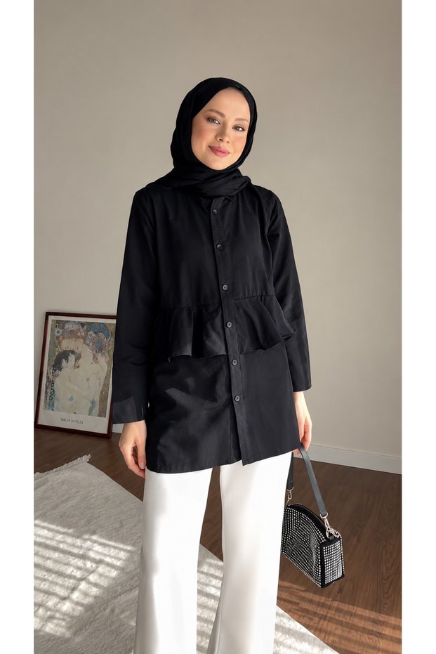 Women's Alerli Seyyar Belt Pack Poplin Shirt Tunic - Black