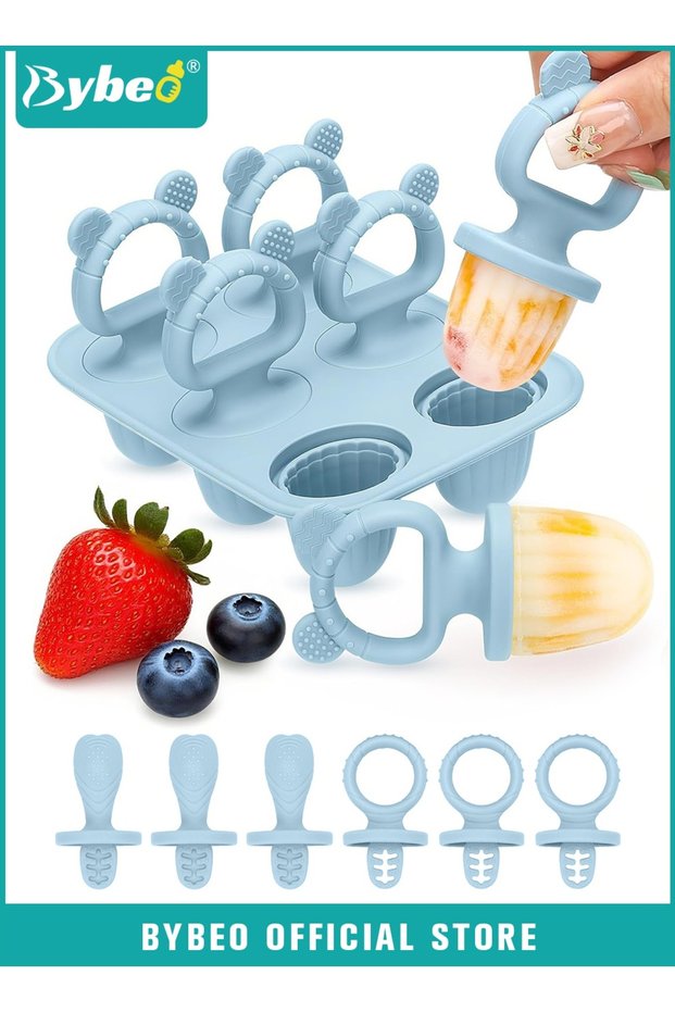 Silicone Baby Popsicle Molds with Sticks, Mini Ice Molds for Babies, Breastmilk Popsicle Molds for Teething Relief, 6-Cavity Frozen Food Feeder Tray for Toddlers, Reusable Popsicle Maker for Feeding S