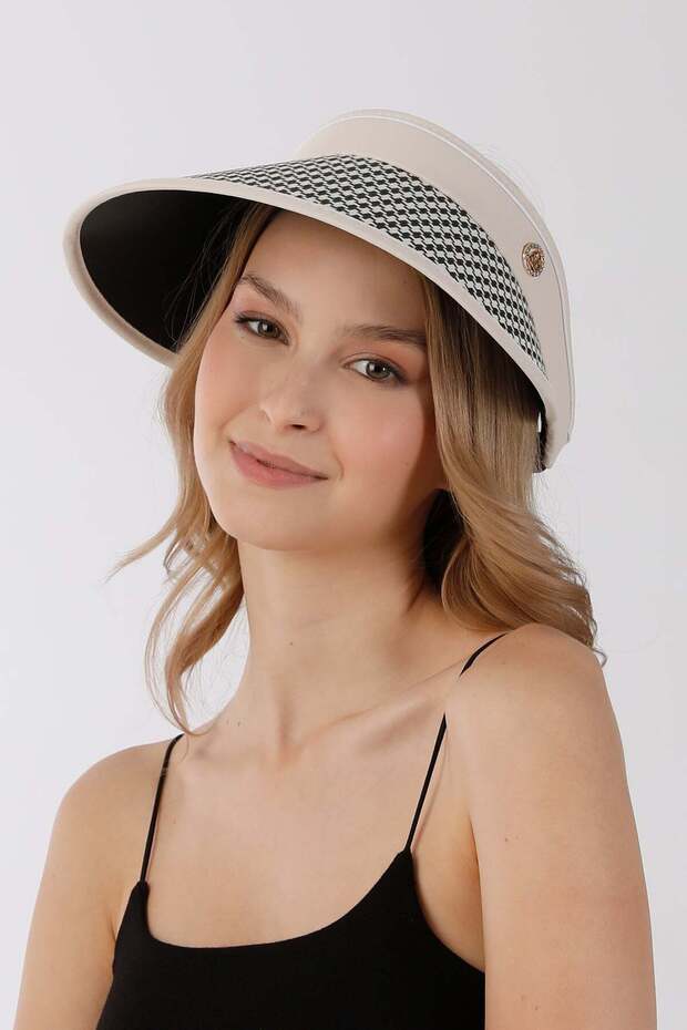 Houndstooth patterned visor adjustable straw hat - 1