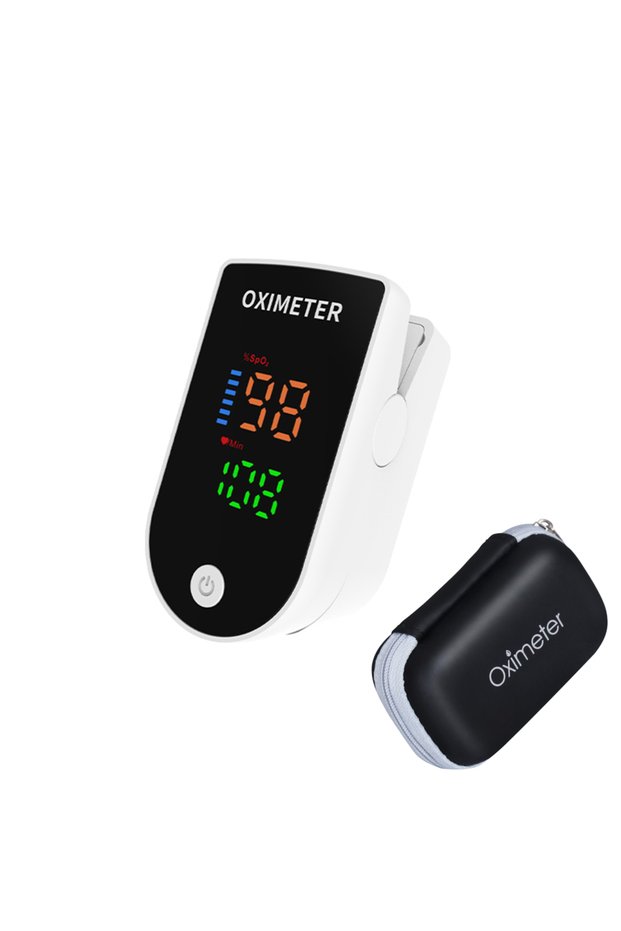 item1 with case JUSTLANG Fingertip Pulse Oximeter Portable 4 Color Blood Oxygen Saturation Monitor L