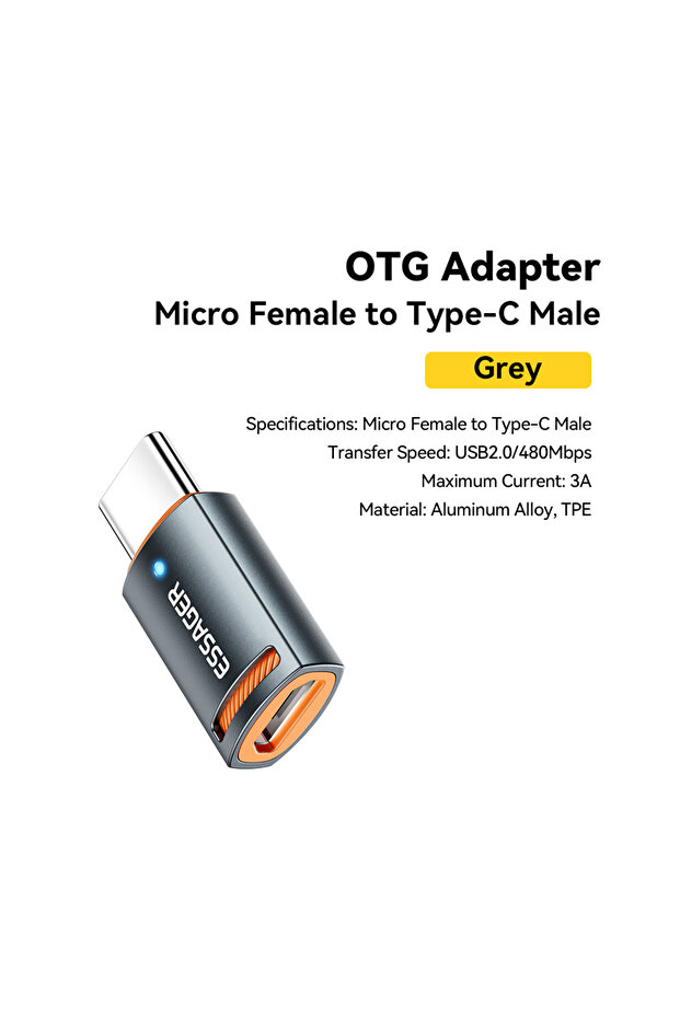 محول ESSAGER من نوع Micro إلى Type-C بقوة 3 أمبير، محول ESSAGER USB3.0 OTG من النوع C إلى النوع Micro USB-A أنثى إلى النوع Micro iP