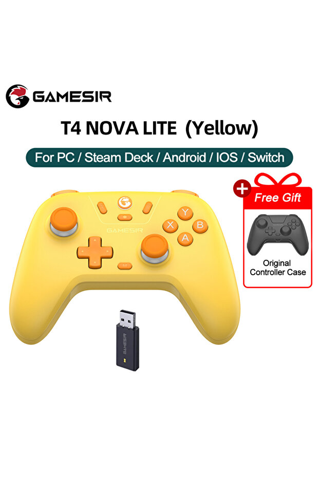 لوحات ألعاب صفراء من Gamesir Nova Lite لأجهزة الكمبيوتر الشخصية ووحدة تحكم Nintendo Switch 2 وSwitch وSteam وAndroid وiOS وiPhone