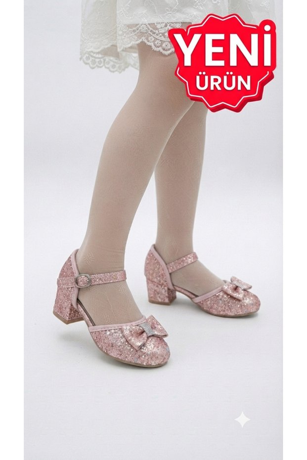 Girls' Pink Colored Mini-Heel Comfortable Stylish Dress Shoes