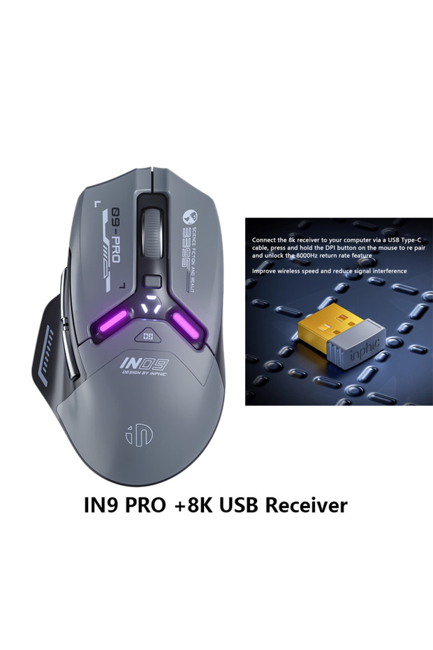 inphic IN9 PRO 8K Receiver Inphic IN9PRO Wireless Gaming Mouse 26000DPI 8K Polling Rate Bluetooth 5.