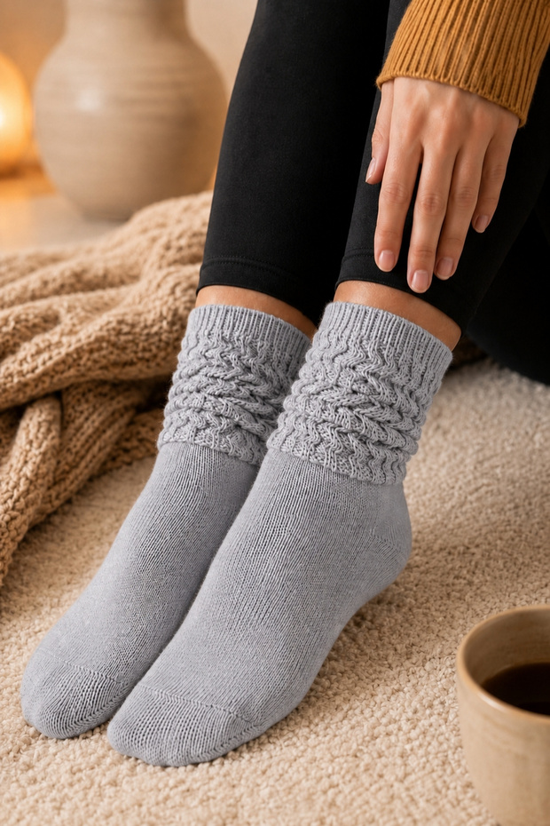 Original Women's Long Boot Socks Premium Thick Drawstring Slouchy Long Socks Soft Textured Cotton Terry Sole Boot Socks Compatible with Aerobics Knee-Length Dust Socks Home Sleep Comfortable Daily Warm Winter Socks