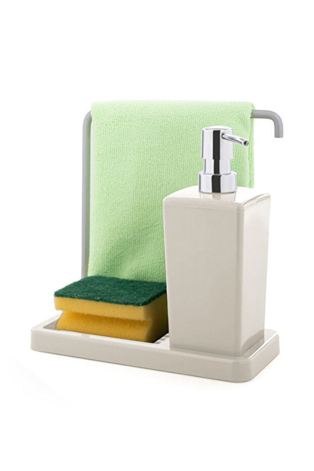 Luna Stainless Aluminum Kitchen Liquid Soap Dispenser with Cloth Hanger - Beige