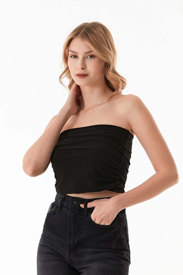 Basic Strapless Bustier with Draped Sides - 1