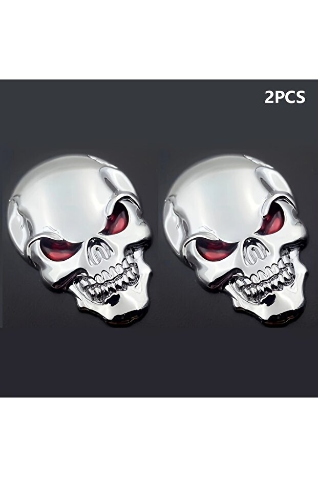 Silver 2pcs Skull Pirate Skeleton Buccaneer Head Skull 3D Metal Car Body Sticker Auto Rear Emblem Ba
