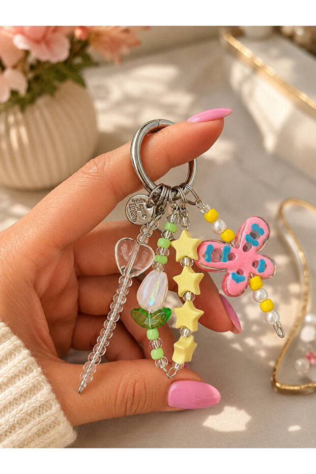 Bag Ornament with Butterfly, Pearl, Tulip Figure and Star, Keychain, Phone Charm