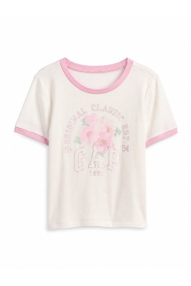 Gap Girls' Soft Textured Cotton Girls' Ringer T-Shirt 4-16 Years White