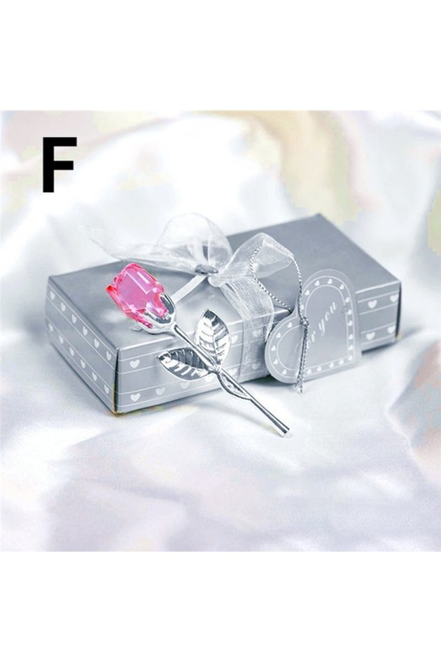 F 6 Colors Crystal Glass Rose Flower Figurines Craft Valentine's Day Favors X'mas Lovers' Gift Souv.