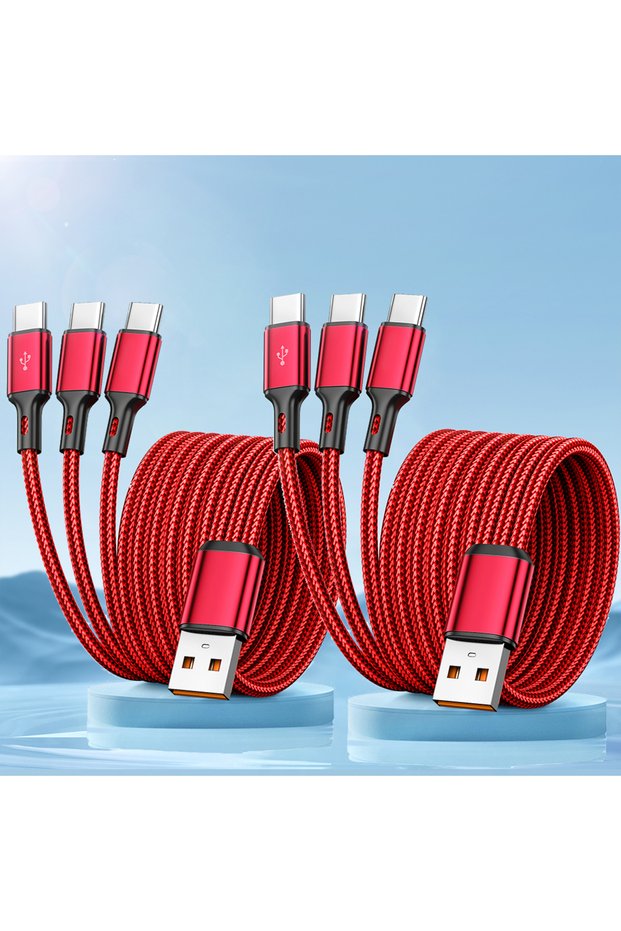 USB-A to Multi 0.2m red x2 3 In 1 USB-Type C 100W Fast Charging USB A-3Type-C Data Cable For Samsung