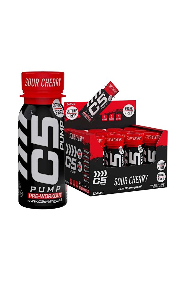 PUMP Shot Pre - Workout, Caffeine - Free (Pack of 12, Sour Cherry) - Pre-Workout & Performance