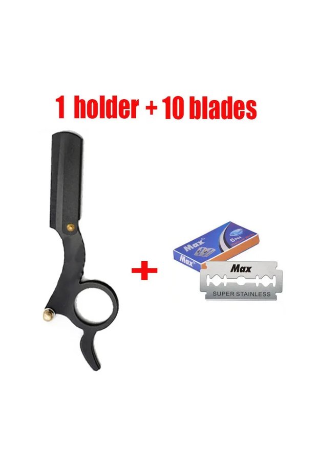 1 set Hairdressing Stand Edge Haircutting bladStainless Steel Classic 1+10pcs Shaving Razor for Thum