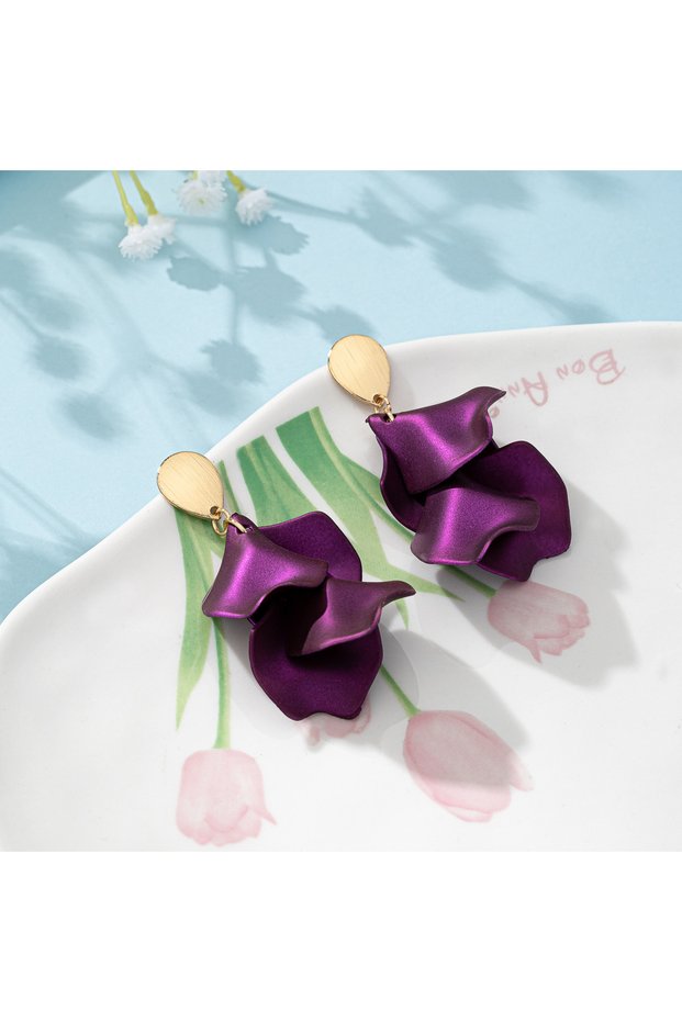 purple Bohemian Colorful Flower Petal Pendant Earrings for Women Fashion Party Drop Earrings Y2k Sty