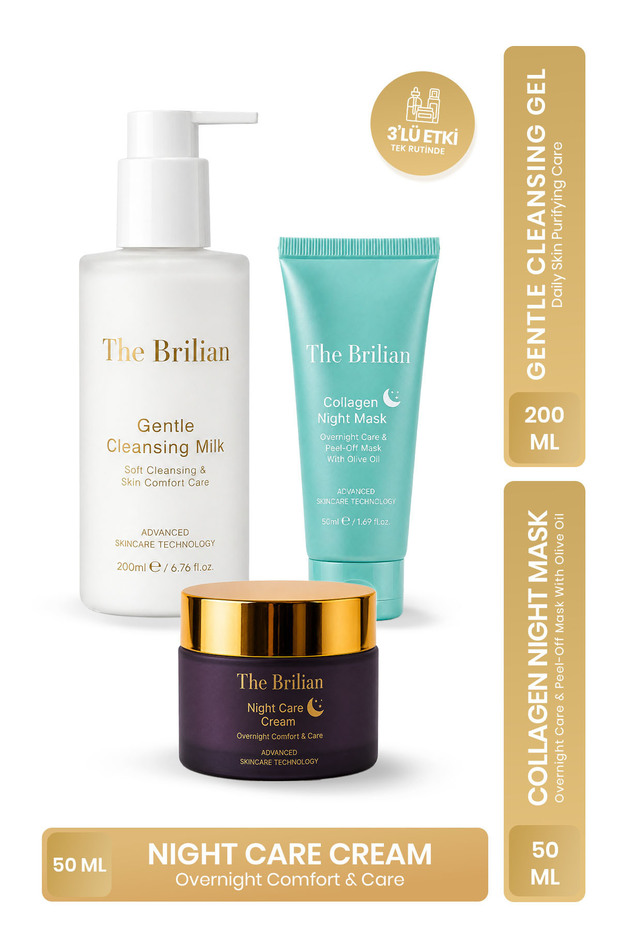 The Brilian 3-Piece Night Care Set Makeup Removal Milk + Collagen Mask + Night Cream