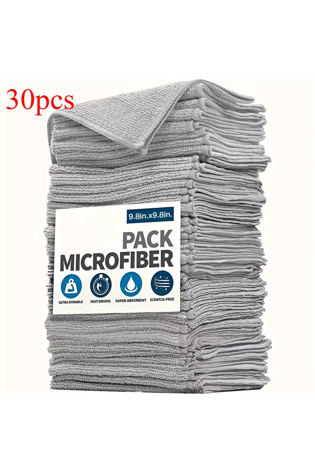 Grey 30pcs 25X25cm 5/10/20pcs Kitchen Towel, Ultra-fine Fiber Light Gray Cleaning Cloth Set, Absorbe