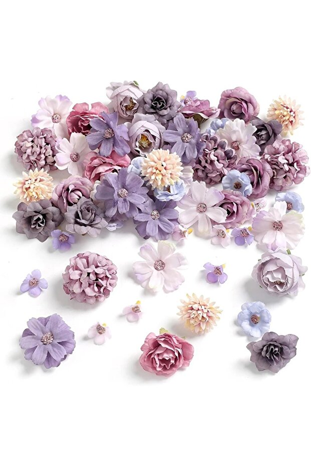 20Pcs Purple 20Pcs/set 4cm Silk Rose Artificial Daisies Flower Heads for Craft Wreath Wedding Decor
