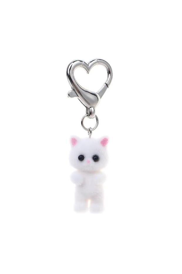 D Cute Flocking Cat Keychain 3D Love Phone Pendant Headphone Charm Bag Decor Car Key Ring Jewelry Gi