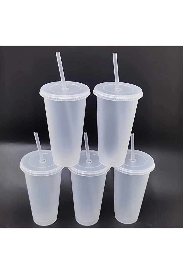 710ml White 5pcs 5pcs 24oz Transparent Reusable Tumblers With Black Lids and Straws Iced Coffee Wate