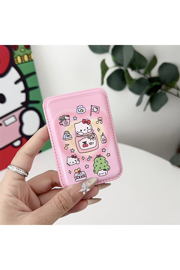 Pink Cute Sanrio Hello Kitty Magnetic Card Wallet Holder Magsafe Wireless Charge Phone Case For iPho