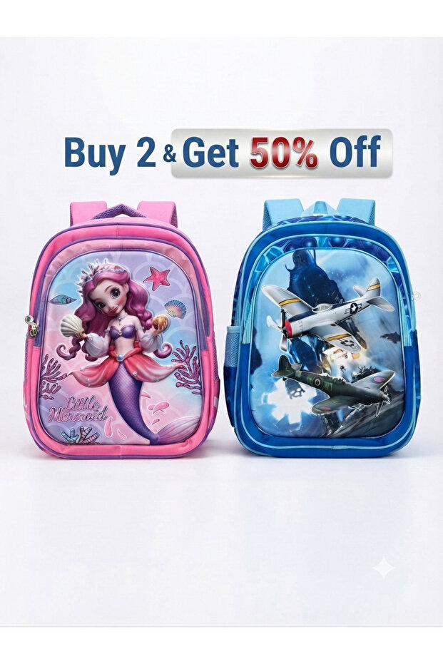 Kids 3D Fighter Plane School Backpack - Blue WWII Aircraft Bookbag for Boys, Waterproof & Durable, Ideal for Primary School & Aviation