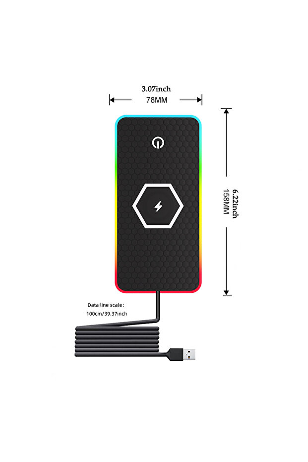 لوحة شحن لاسلكية للسيارة مع منفذ USB وإضاءة LED RGB، مع وسادة سيليكون مضادة للانزلاق، محطة شحن متعددة الأجهزة