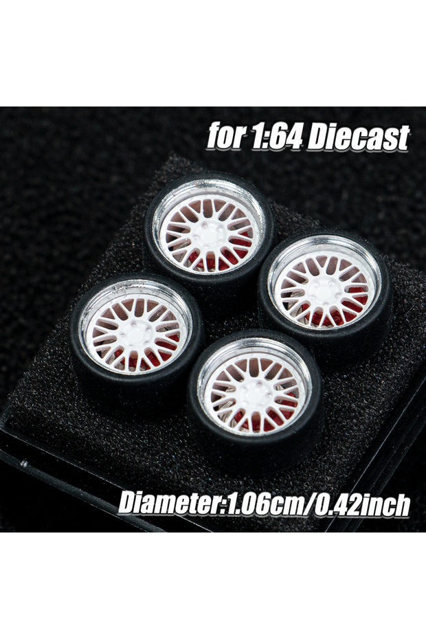 عجلات سيارات BBS E88 بيضاء بمقياس 1:64، 4 قطع في مجموعة واحدة، جنوط مطبوعة ثلاثية الأبعاد من الراتنج مع إطارات لسيارات MINI