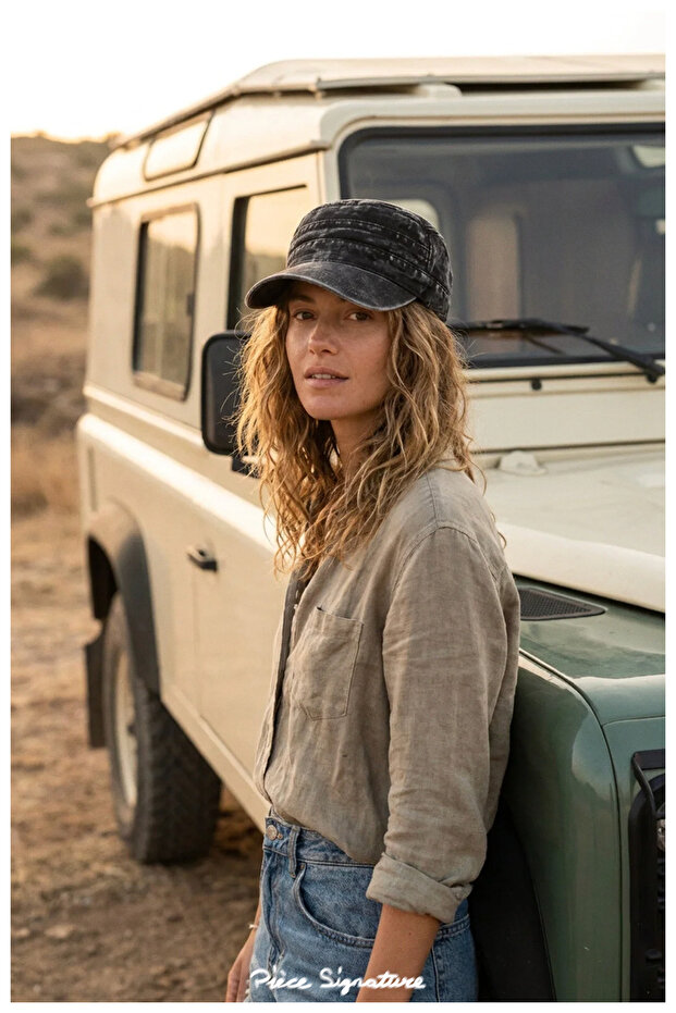 Unisex Vintage Washed Castro Hat - Distressed Military Style Cap