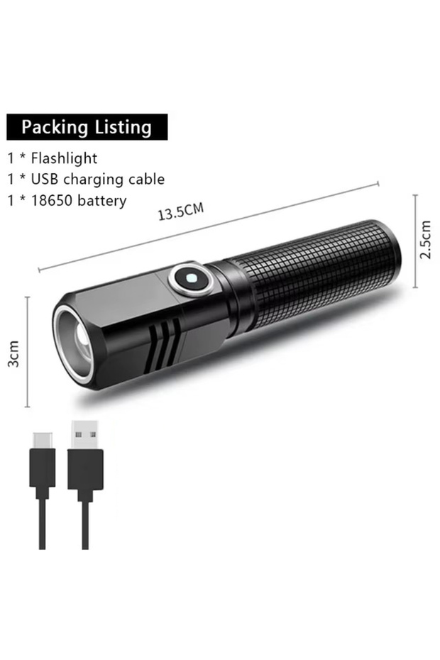 مصباح يدوي LED صغير فائق السطوع مع بطارية قابلة لإعادة الشحن عبر USB مصباح يدوي تكتيكي تكبير 3 مصابيح