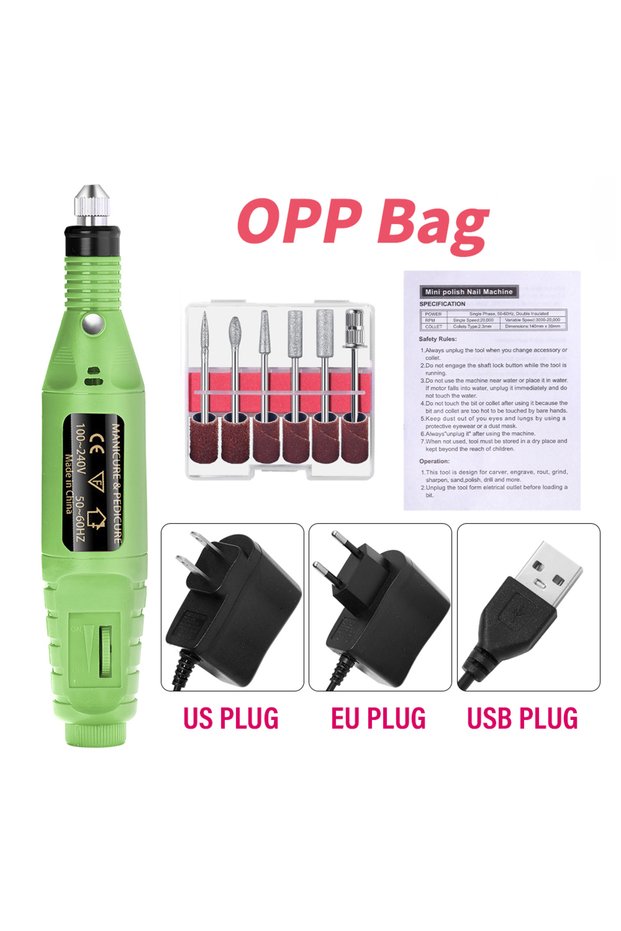 USB Plug Green LULAA Portable Professional Electric Nail Drill Machine Manicure Tools Pedicure Drill