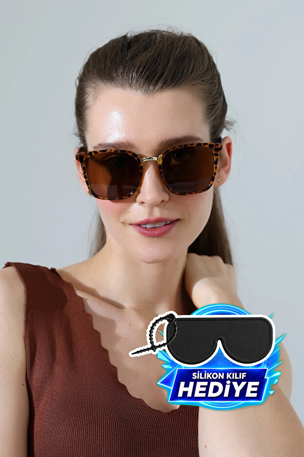 Women's Leopard Frame Brown Glass Sunglasses with Handle Detail
