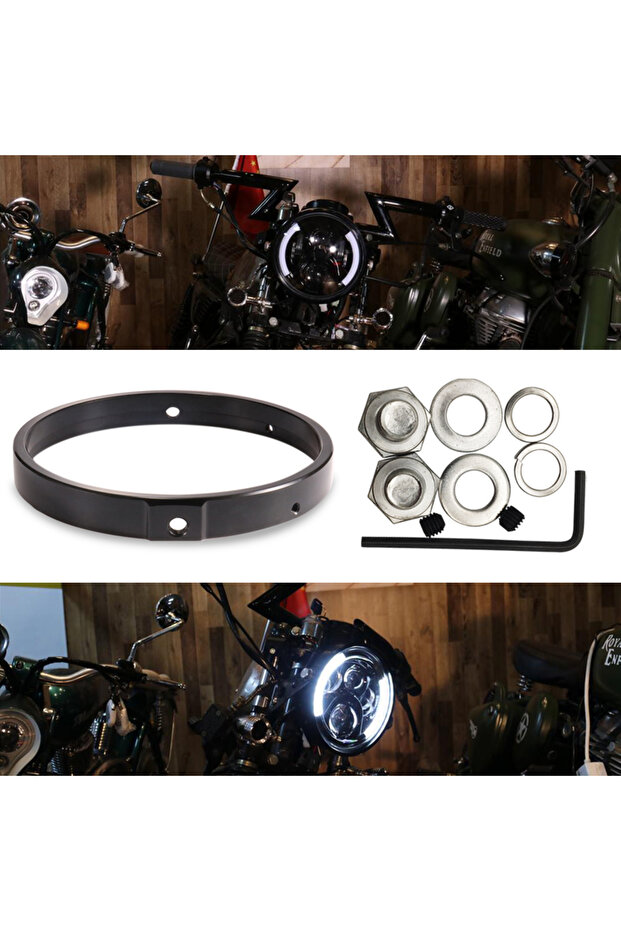 7inch black Black Chrome 5.75 In 7 In Aluminum Round Headlight Housing Headlamp Trim Ring Mount Brac