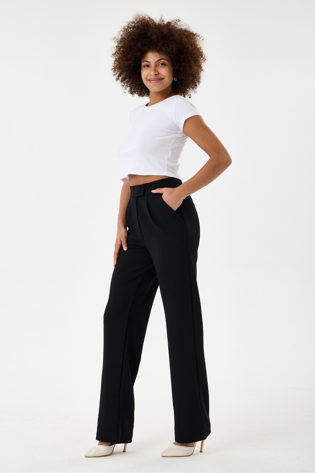 Women's Black Palazzo Pants with Velcro Waist