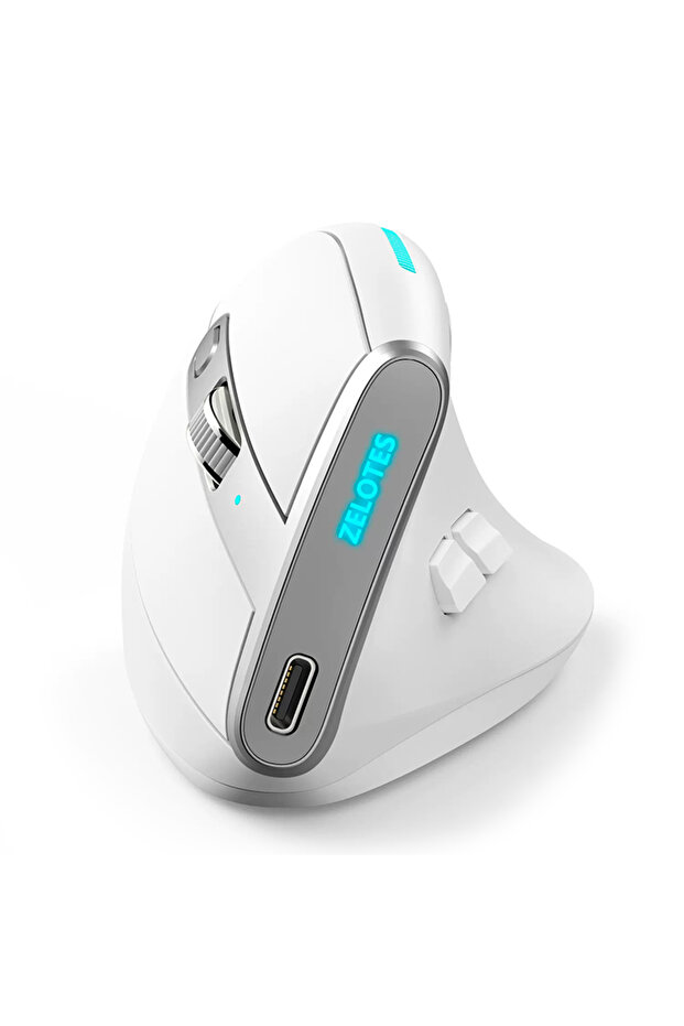 F36-WH ZELOTES F36 Vertical Wireless Mouse Bluetooth Mouse 8 Key Rechargeable Programmable Gaming Mo