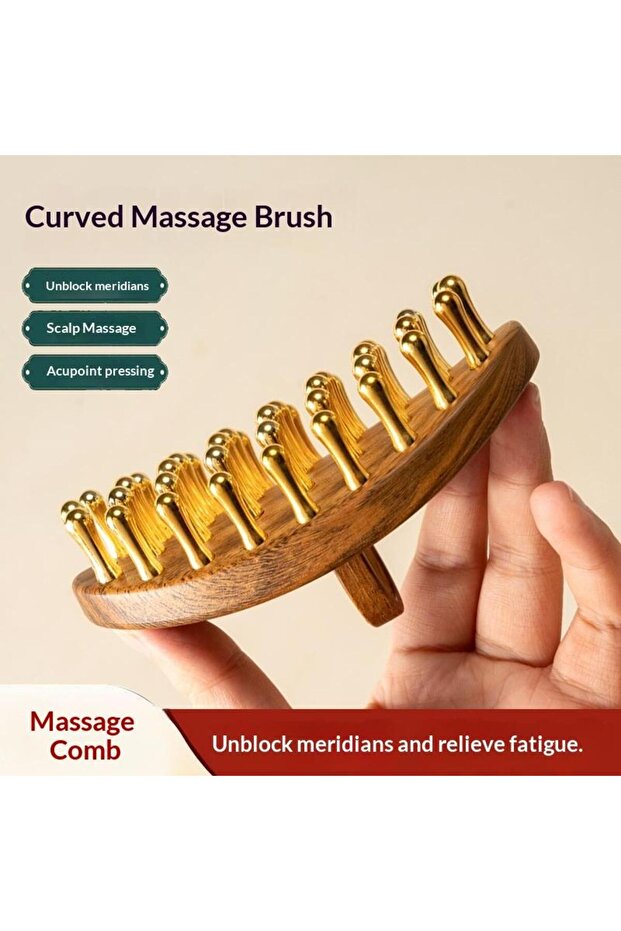 39-Tooth Solid Brass Meridian Brush Wooden Handle Massage Brush Multipurpose Beauty Body Massage ...