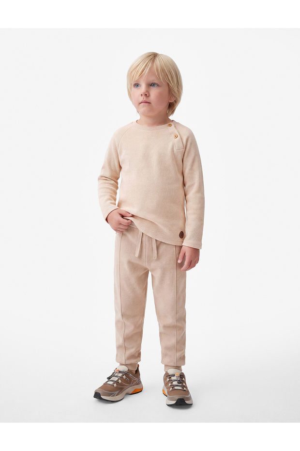 Buttoned Long Sleeve Crew Neck Cotton Sweatshirt