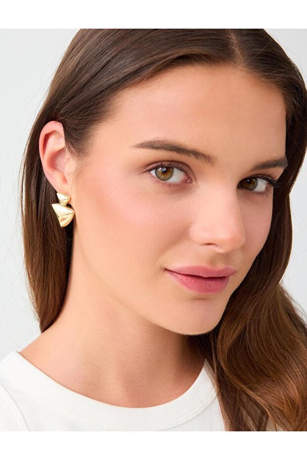 Gold Color Triangle Shaped Dangle Shiny Earrings