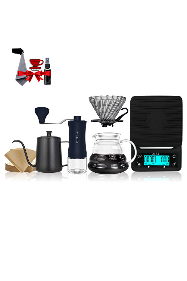 مجموعة ماكينة تحضير القهوة اليدوية V60 Premium Pour Over من 7 قطع مع مطحنة يدوية وقطارة