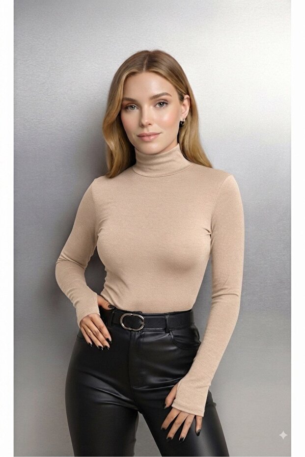 Round Neck Women's Long Sleeve Stretch Fabric Bodysuit with Toes