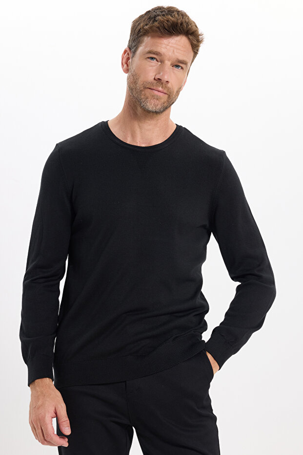 Men's Slim Fit Slim Fit Crew Neck Black Sweater