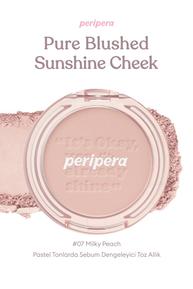 Peripera Pure Blushed Sunshine Cheek - Sebum Balancing Powder Blush in Pastel Tones (07 Milky Peach)
