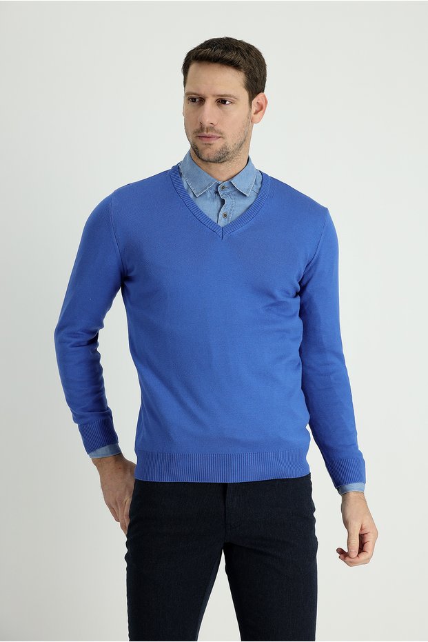 V-Neck Slim Fit Slim Fit Cotton Knitwear Sweater