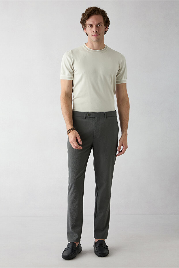 Slim Fit Fitted Lycra Ribbed Striped Canvas / Chino Trousers